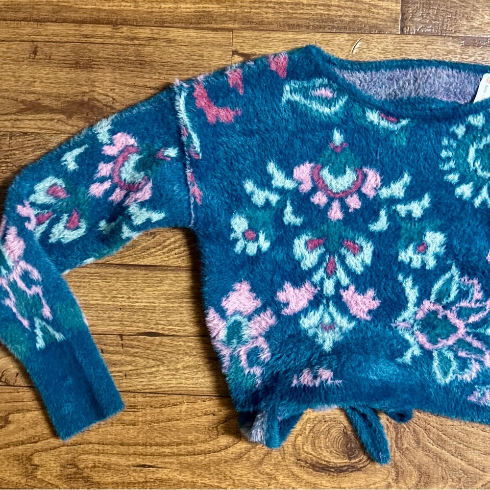 Anthropologie (Daily Practice) ~ Small ~ Blue/Pink Floral ~ Fleece Crop Sweater - Picture 8 of 16